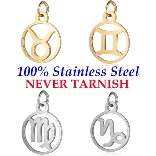 5 Pieces 12 Constellation Zodiac Charm Wholesale 100% Stainless Steel Never Tarnish High Polished AAAAA Quality Pendants