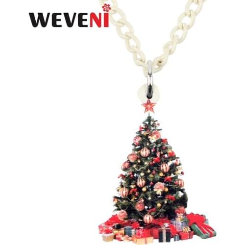WEVENI Acrylic Christmas Decoration Tree Gift Box Necklace Pendant Chain Fashion Festival Jewelry For Lady Girls New Party Gifts
