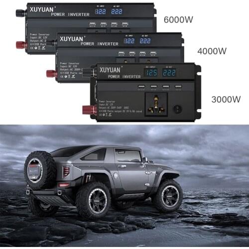3000/4000/6000W Car Power Inverter 12/24V To 220V with 4 USB LCD Display Car Inverter Universal Voltage Convertor Transformer
