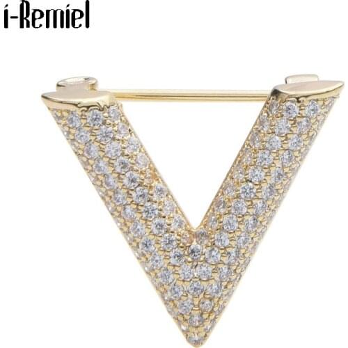 High-grade Zircon Small V Brooches Crystal Jewelry Cardigan Anti-light Dress Neckline Collar Pin Scarf Buckle Women Accessories