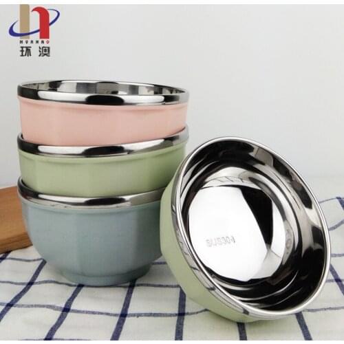 Household double heat insulation 304 food grade stainless steel color bowl baby child salad anti break anti scald rice soup bowl