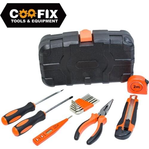 COFIX Hand Tool Set General Household Hand Tool Kit with Plastic Toolbox Storage Case Socket Wrench Screwdriver Knife