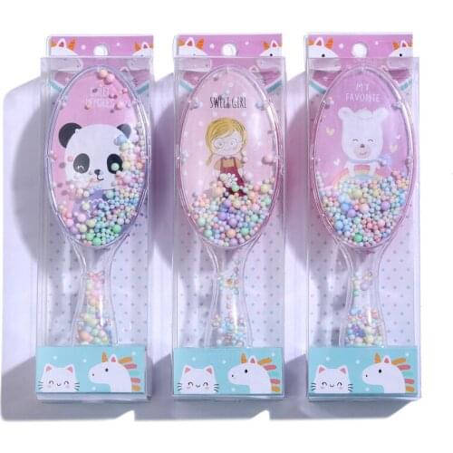 Child Oval Airbag Plastic Hairdressing Foam Glitter Cartoon Dinosaur Transparent Soft Tooth Easy Carry Interesting Fashion Comb