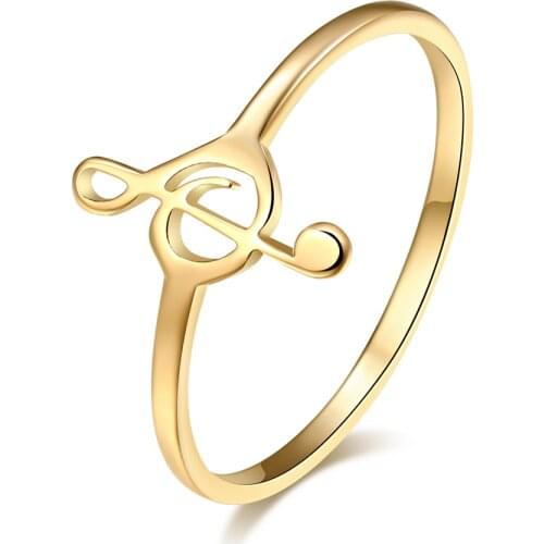 DOTIFI 316L Stainless Steel Gold and Silver Color Ring Note Pattern Ring Fashion Female Art Design Fashion Party Gift R285