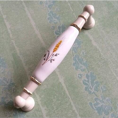 White gold Kitchen Cabinet Door Handle Wheat ceramic Dresser Drawer Pull fashion Porcelain modern Furniture door Handles 160 mm