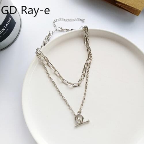T Bar Pendant Double Layer Chunky Chain Choker Necklace 496