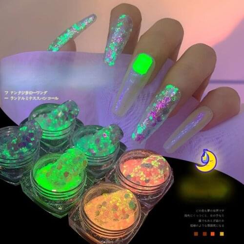 Fluorescence Nail Art Glitter Flakes Colourful Sequins Polish Manicure Nail Decoration Acrylic Nail Powder Nails Accessories