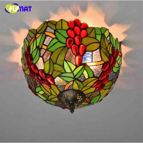 FUMAT American Creative Grape Ceiling Lamp France Pastoral Corridor Living Room Glass Shade Ceiling Light LED Stained Glass Lamp