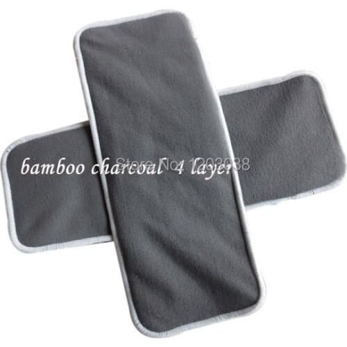 Hot Sale ! Naturally Soft Baby 4 Layer (2+2) Charcoal Bamboo Inserts Reusable Liners for Cloth Diaper