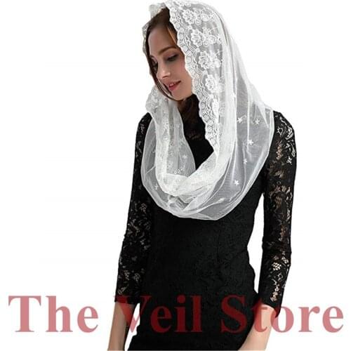 ISHSY Women Mantilla Chapel Veils for Church HeadCover Wrap Latin Mass Traditonal Veil Velo Mantilla de Novia Tulle Floral Lace