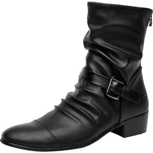 Italian Cowboy Boots Men Casual Shoes Motorcycle Boots Black Mens Winter Boots High Quality Leather Booties Botas Masculinas