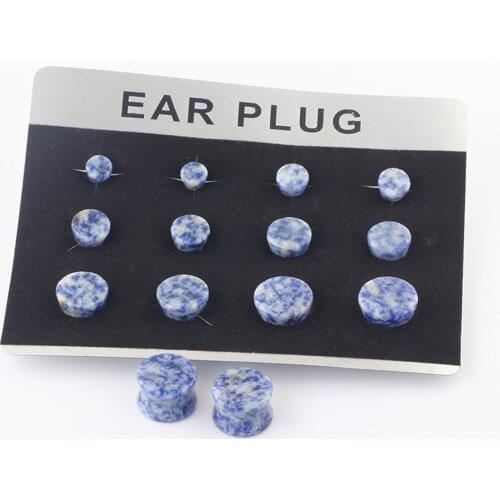 JUNLOWPY Blue Lapis Stone Flesh Ear Plug Mens Tunnel Earrings Stretching Kit Double Flared Glass Ear Expand 2g 60pcs 5 Cards