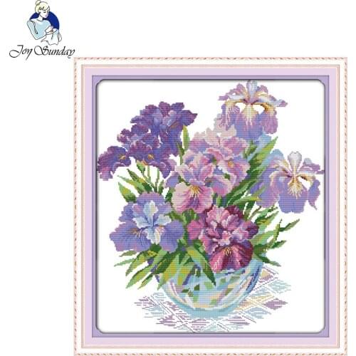 Joy Sunday Purple iris cross crafts painting chinese Cross Stitch kits needlework embroidery cross stitch flower border patterns