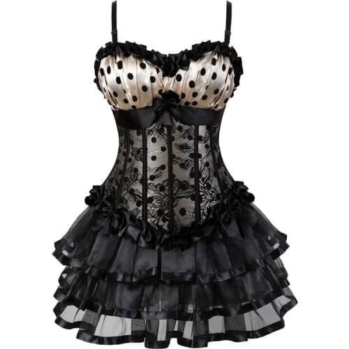 Corset Bustier with Mini Skirt Steampunk Polka Dots Gothic Plus Size Zip Corselete Sexy Dress for Women Party Club Night