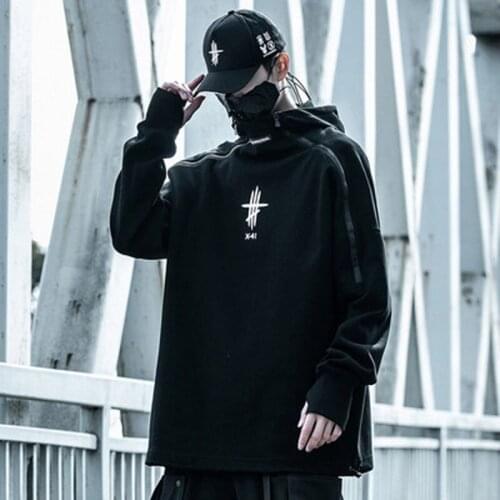 Hip Hop Fashion Hoodie Mens Dark Turtleneck Zipper Pullover Sweatshirt Fall Harajuku Loose Cotton Couple Tops Techwear Hoodies