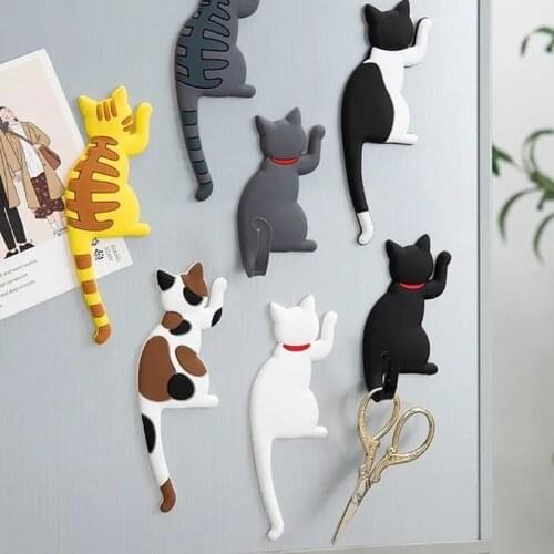 Fashion Cute Creative Cat Magnetic Wall Mount Keys Hook Multifunction Refrigerator Sticker Fridge Magnet Decor Hanging Hook
