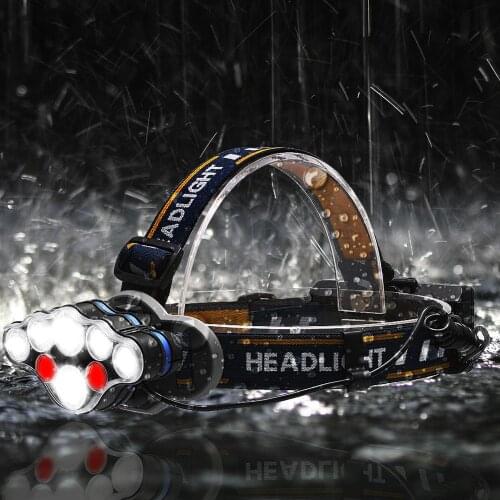 Powerful 8 LED Headlamp 3000 LM T6 Outdoor Fishing Head Torch Flashlight 18650 Headlight with USB Cable