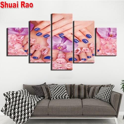 5 Pieces Diamond painting Manicure Nail Pictures Makeup Set full square round Diamond Embroidery rhinestone painting wall art