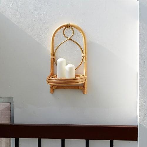 Rattan wall hanging rack Hand-woven rattan shelf organizer decorative wall shelf