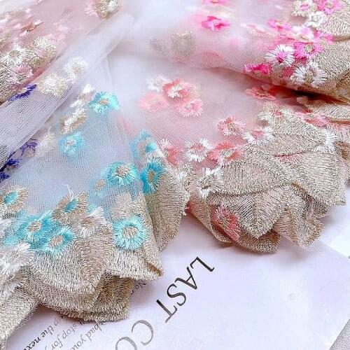 New 1meter/lot 21cm Width Beautiful Mesh Embroidered Lace Trimming Navy Blue and Apricot Color in Stock X896