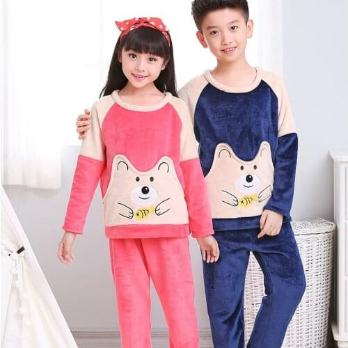 New Kids Winter Flannel Pajama Sets Retail Unisex Children Boy Warm Thick Fleece Cartoon Pyjamas Girl long sleeve Sleepwear Suit