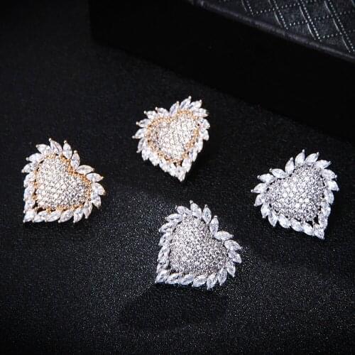 New Designer Luxury Heart Shape Geometry Cubic Zironium Engagement Dubai Naija Bridal Earrings Jewelry Addiction E7716