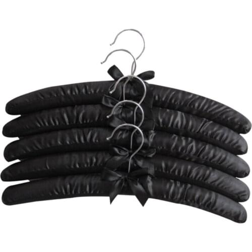 New 15 Inch Large Satin Padded Hangers,Silk Hangers for Wedding Dress Clothes,Coats,Suits,Blouse (Black,5 Pack)