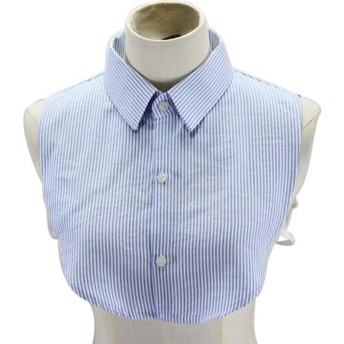 Jaderic 2019 New Fashion Cotton Blue&White Striped False Collar for Women Ladies Detachable Shirt Collar Lapel Fake