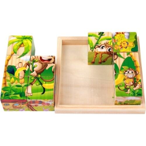 9 Puzzle Blocks Capacity Special Tray Hexahedral Painting Puzzle Wooden Chassis Pallet 3D Solid Puzzle Tray for Kids Toy 77HB