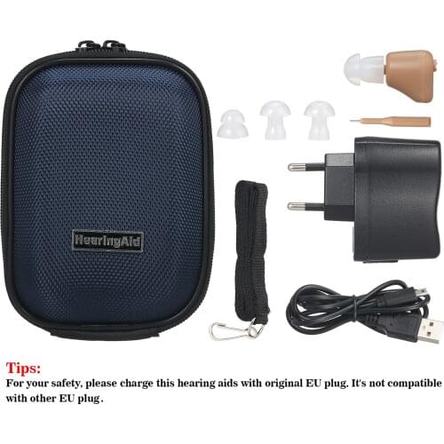 Rechargeable Hearing Aids with Storage Case & Lanyard Sound Amplifier In Ear Hearing Enhancement Device for Adults Elderly