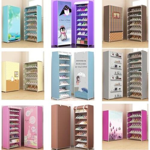 Simple Cloth Shoe Cabinet Roller Blind Without Zipper 5/6/8/10 Layer Style Assembly Steel Tube Shoe Rack