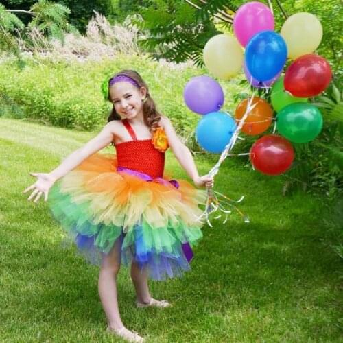 Girls Rainbow 3Layers Cake Tutu Dress Baby Crochet Tulle Dress with Ribbon Bow and Flower Headband Set Kids Birthday Party Dress