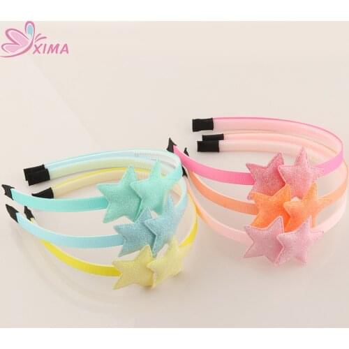 XIMA 6pcs/lot Glitter Star Hairbands Girls Children Party Headbands Plastic Hairband Children Kids Hair Accessories