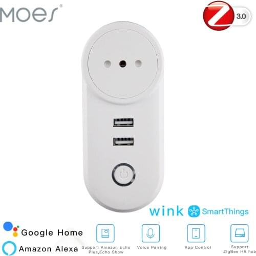 IT ZigBee3.0 Dual USB Wireless Socket Plug SmartThings App Remote Control Echo Plus Voice Control Work with Alexa Google Home