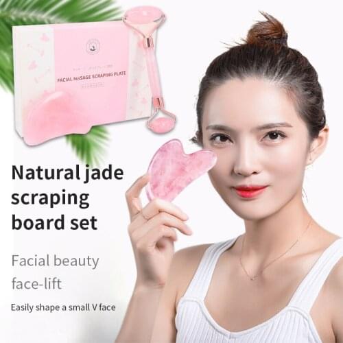Rose Quartz Jade Roller Face Slimming Massager Face Lifting Natural Jade Stone Facial Massage Roller Skin Care Beauty Set Box