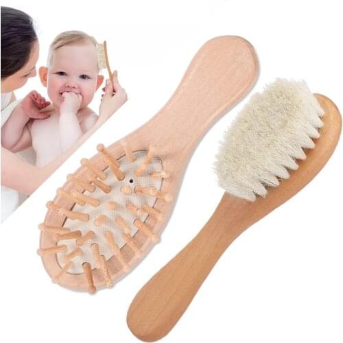 New Baby Care Pure Natural Wool Baby Wooden Brush Comb Brush Baby Hair Brush Newborn Hair Brush Infant Comb Head Massager Brush