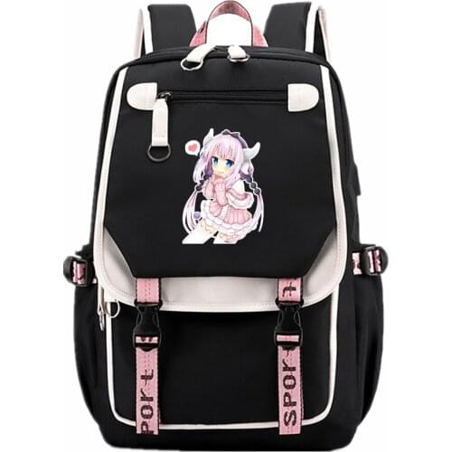 Miss Kobayashis Dragon Maid KannaKamui Kawaii School Bags Pink Bookbag Girls Travel Bagpack USB Charging Laptop Bagpack