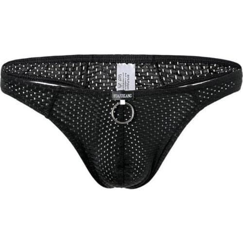 M-XXL Metal Ring Thong Men Underwear Breathable Men G-string Sexy Nylon Gay Penis Pouch Underwear
