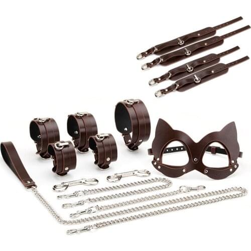 Adult Products Cowhide Bundle Set Sexy Collar Mask Bondage Leather Goods Couples Happy Flirting Adult Toys Fetish Restraint