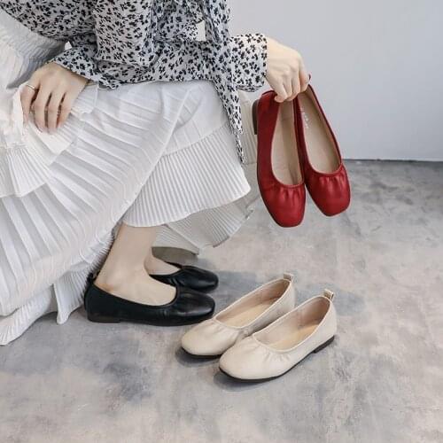 Soft bottom flat shoes woman square toe elastic slip on loafers solid color comfy foldable flats female ballerina shoes mules