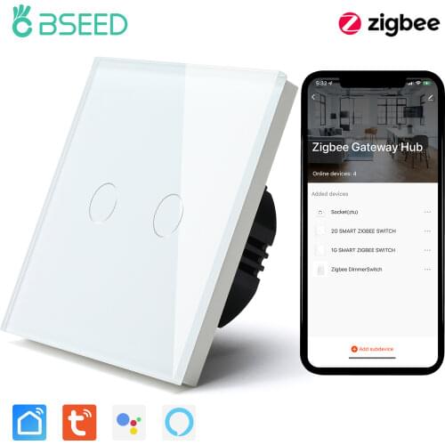 BSEED ZigBee WIFI Light Switch 1/2/3Gang 2/3Way Smart Wall Switches Google Home Alexa Tuya Compatible Crystal Touch Screen 10A