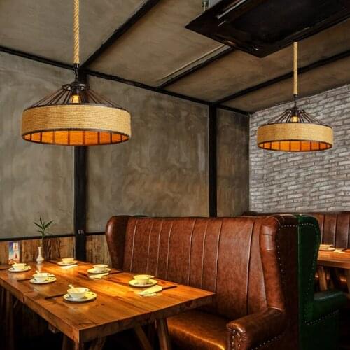 Vintage creative restaurant iron E27 bulb pendant light fixture retro industrial personality maldives rattan pendant lamp
