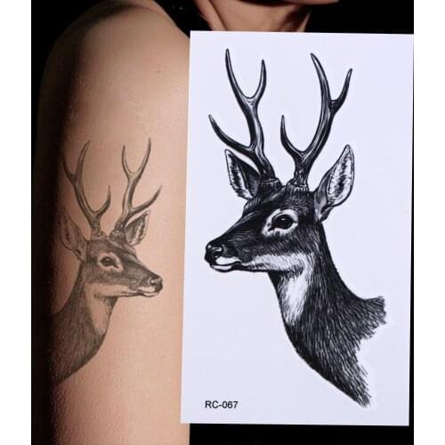 Waterproof Temporary Tattoo Sticker 10.5*6cm Elk Deer Head Tattoo Bucks Horn Antlers Water Transfer Fake Tattoo Flash Tattoo