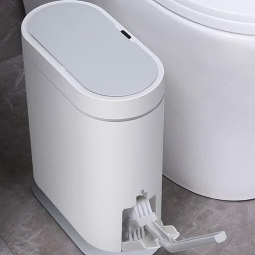 Integrated Narrow Waste Paper Basket Trash 8L Smart Trash Household Induction Waterproof Toilet Electric Toilet Brush with Lid