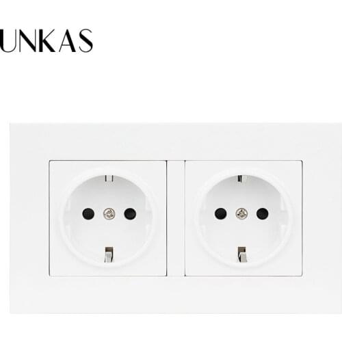 UNKAS High Quality Double Outlet 146mm * 86mm Gold Plastic Wall Power Dual Socket Plug Grounded, 16A EU Standard Electrical