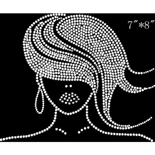 YX Free shipping nice Beauty Afro Girl Hotfix Rhinestone Motif Design