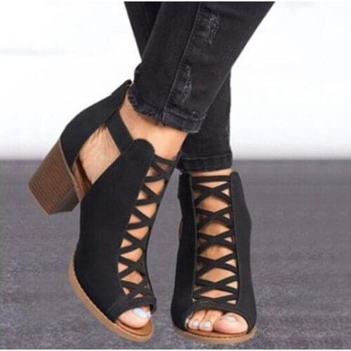 2020 ladies square heel sandals open toe hollow thick heel sandals bow spring and summer shoes