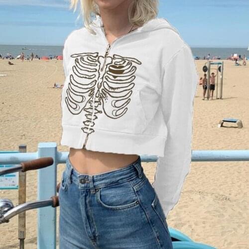 Women Print Hoodies Autumn Fall Spring Female Zip Up Sweatshirts