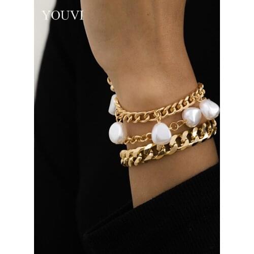 YOUVI Punk Gothic Imitation Pearls Bracelets for Women Charms Knot Bracelet Bangles Sets Female 2021 Fashion Hand Chains Jewelry