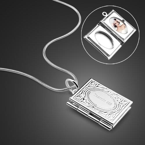 100% 925 sterling silver DIY Photo Pendant Necklace woman Fashion personality Retro square photo box pendant Jewelry